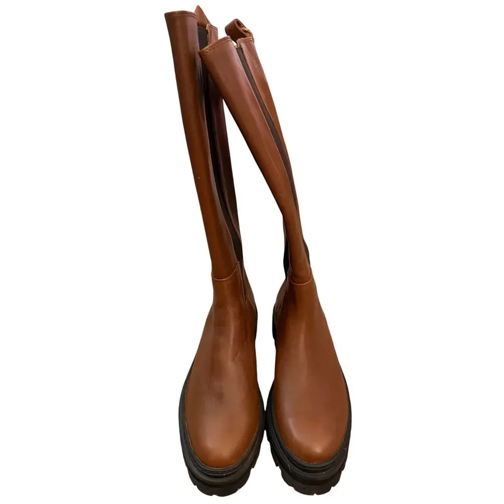 Madewell Tall Pull-On Boots Size 6.5 - Tan Leather with Black Elastic Panel